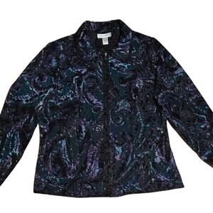 Reversable Green Purple Black Whimsygoth Romantic Full Zip Blazer Sweater-Large